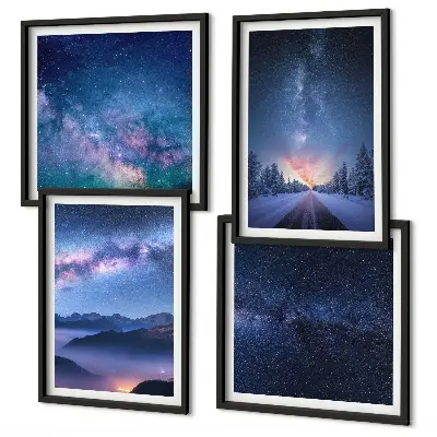 Set de cuadros modernos para salón con diseño de cielo nocturno con montañas nevadas y espacio