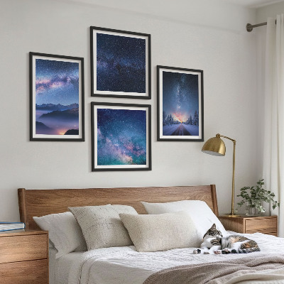 Set de cuadros modernos para salón cielo nocturno montañas invierno espacio