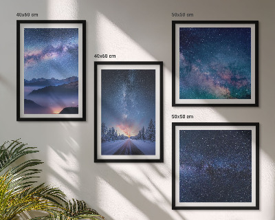 Set de cuadros modernos para salón cielo nocturno montañas invierno espacio