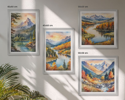 Set de 4 cuadros para salón Paisajes de montaña con un río