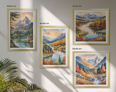 Set de 4 cuadros para salón Paisajes de montaña con un río