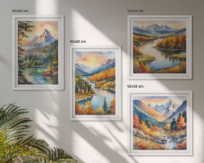 Set de 4 cuadros para salón Paisajes de montaña con un río