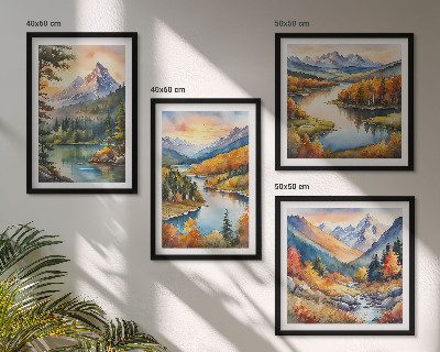 Set de 4 cuadros para salón Paisajes de montaña con un río