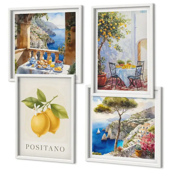 Set de cuadros modernos para salón con vistas de la arquitectura de limones de Positano
