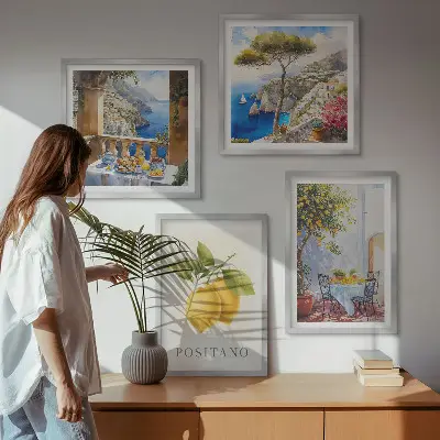 Set de cuadros modernos para salón con vistas de la arquitectura de limones de Positano