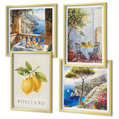 Set de cuadros modernos para salón con vistas de la arquitectura de limones de Positano