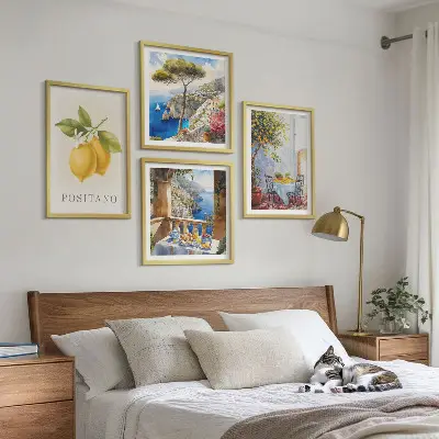 Set de cuadros modernos para salón con vistas de la arquitectura de limones de Positano