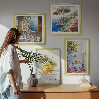 Set de cuadros modernos para salón con vistas de la arquitectura de limones de Positano