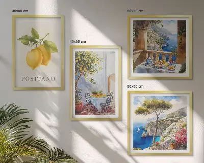 Set de cuadros modernos para salón con vistas de la arquitectura de limones de Positano