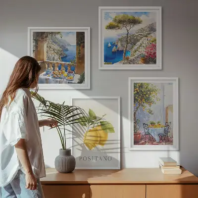 Set de cuadros modernos para salón con vistas de la arquitectura de limones de Positano