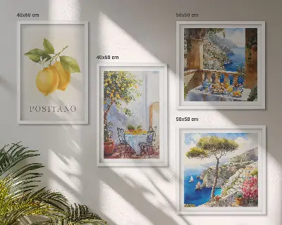Set de cuadros modernos para salón con vistas de la arquitectura de limones de Positano