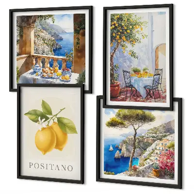 Set de cuadros modernos para salón con vistas de la arquitectura de limones de Positano