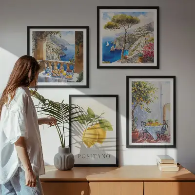 Set de cuadros modernos para salón con vistas de la arquitectura de limones de Positano