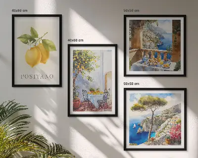 Set de cuadros modernos para salón con vistas de la arquitectura de limones de Positano