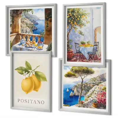 Set de cuadros modernos para salón con vistas de la arquitectura de limones de Positano