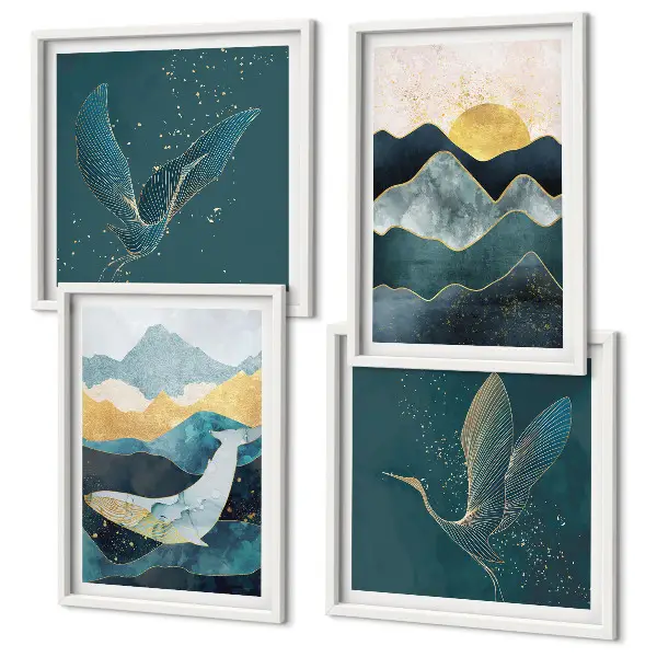 Set de cuadros modernos para salón diseño abstracto de montañas y grúas