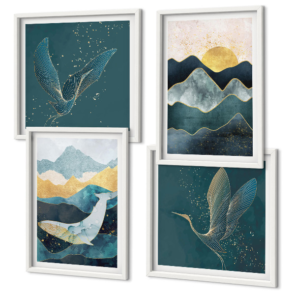 Set de cuadros modernos para salón Montañas de grúas abstractas