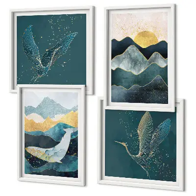 Set de cuadros modernos para salón diseño abstracto de montañas y grúas