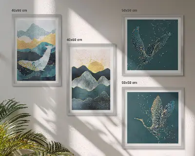 Set de cuadros modernos para salón diseño abstracto de montañas y grúas