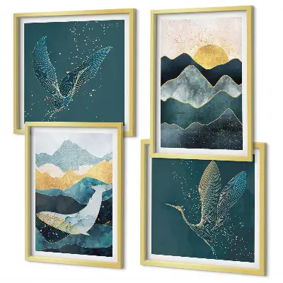 Set de cuadros modernos para salón diseño abstracto de montañas y grúas