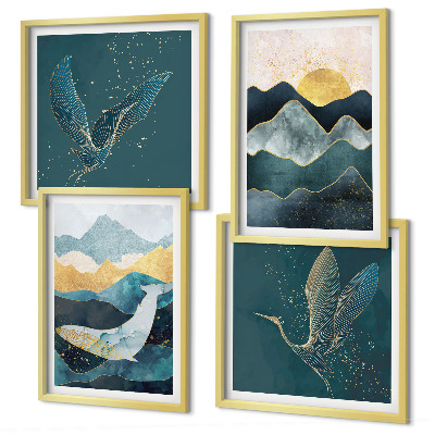 Set de cuadros modernos para salón Montañas de grúas abstractas