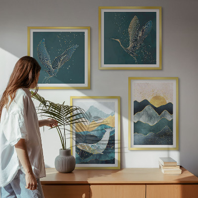 Set de cuadros modernos para salón Montañas de grúas abstractas