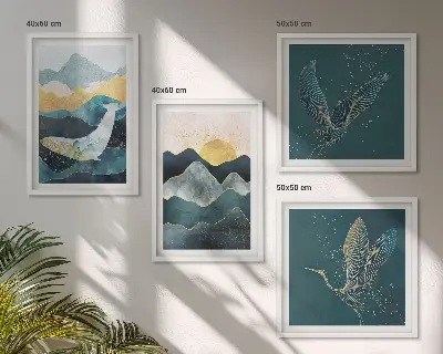 Set de cuadros modernos para salón diseño abstracto de montañas y grúas
