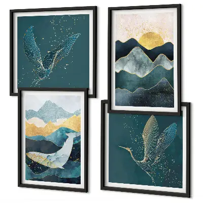 Set de cuadros modernos para salón diseño abstracto de montañas y grúas