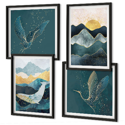 Set de cuadros modernos para salón Montañas de grúas abstractas