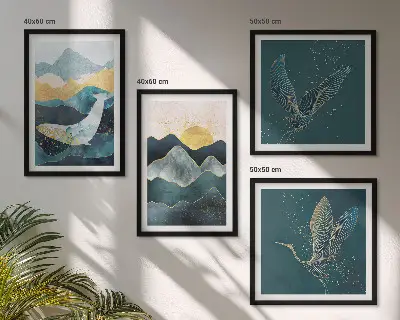 Set de cuadros modernos para salón diseño abstracto de montañas y grúas