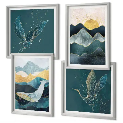 Set de cuadros modernos para salón diseño abstracto de montañas y grúas