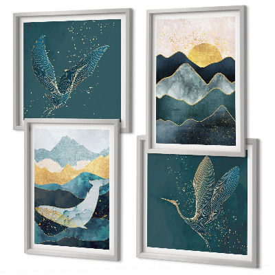 Set de cuadros modernos para salón Montañas de grúas abstractas