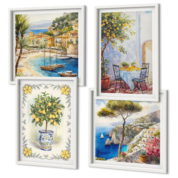 Set de cuadros modernos para salón Vista del mar de limoneros