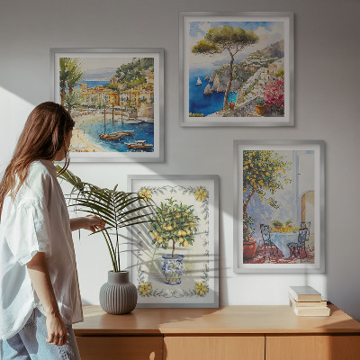 Set de cuadros modernos para salón Vista del mar de limoneros