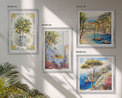 Set de cuadros modernos para salón Vista del mar de limoneros