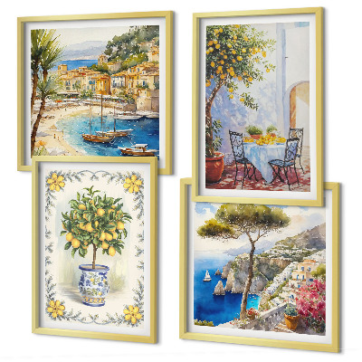 Set de cuadros modernos para salón Vista del mar de limoneros