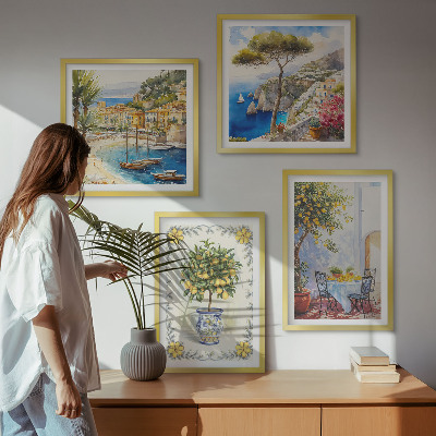 Set de cuadros modernos para salón Vista del mar de limoneros