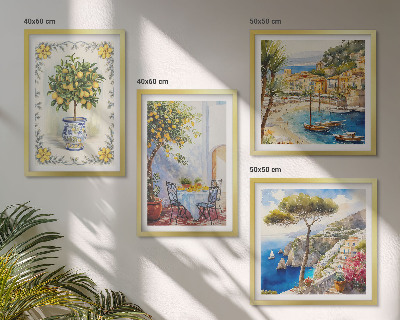 Set de cuadros modernos para salón Vista del mar de limoneros