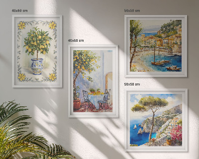 Set de cuadros modernos para salón Vista del mar de limoneros