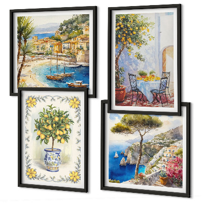 Set de cuadros modernos para salón Vista del mar de limoneros