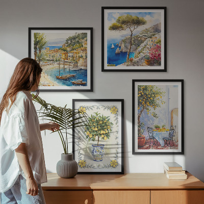 Set de cuadros modernos para salón Vista del mar de limoneros