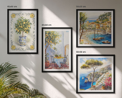 Set de cuadros modernos para salón Vista del mar de limoneros