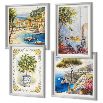 Set de cuadros modernos para salón Vista del mar de limoneros