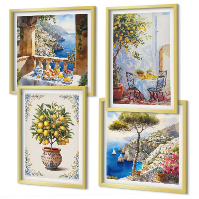 Set de 4 cuadros para salón Mesa de limonero marino