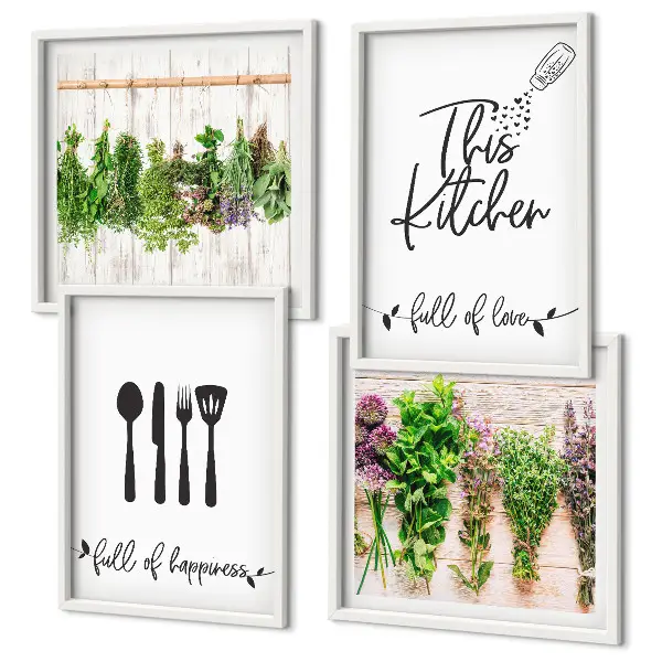 Galería de pared de inscripciones de plantas aromáticas para cocina