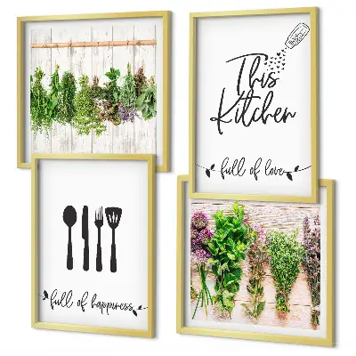 Galería de pared de inscripciones de plantas aromáticas para cocina