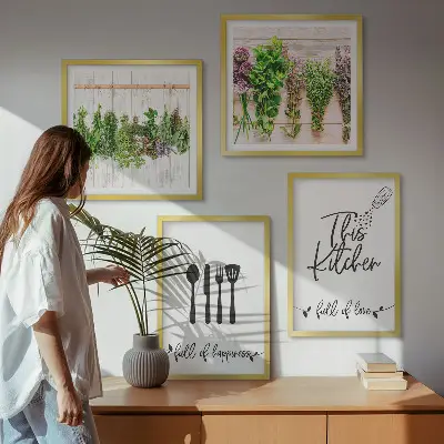 Galería de pared de inscripciones de plantas aromáticas para cocina