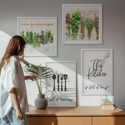 Galería de pared de inscripciones de plantas aromáticas para cocina
