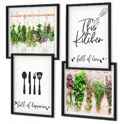 Galería de pared de inscripciones de plantas aromáticas para cocina
