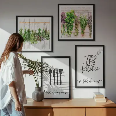 Galería de pared de inscripciones de plantas aromáticas para cocina
